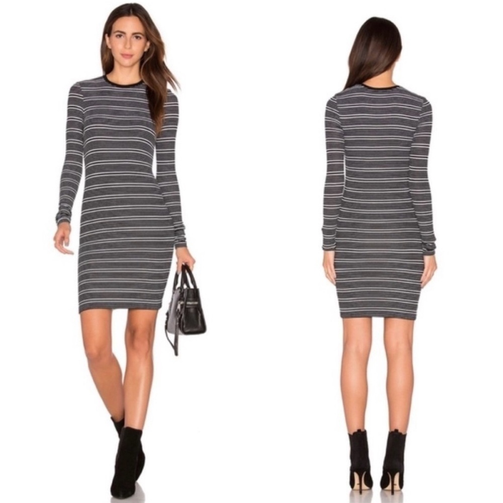 ATM Womens Black and White Striped Long Sleeve Sweater Dress Sz L | Minimalist
